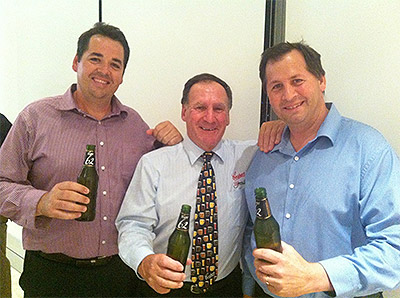 Hayden and Richard Sharpe shared a beer with Dr Tim Cooper at a function for Family Business Australia.